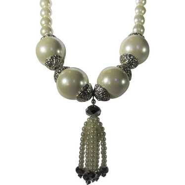 Vintage Faux Pearl Necklace With Lots of Bling - image 1