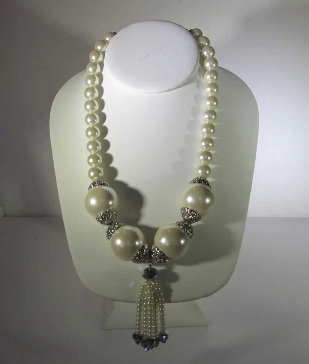 Vintage Faux Pearl Necklace With Lots of Bling - image 2