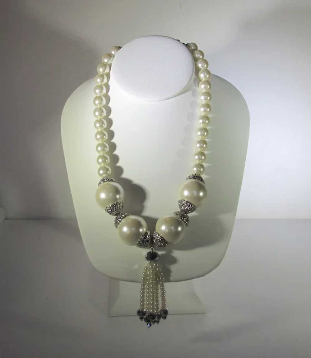 Vintage Faux Pearl Necklace With Lots of Bling - image 9