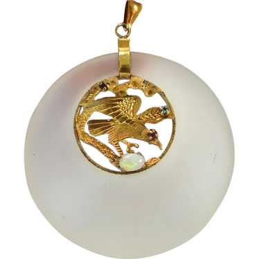 Frosted Glass Gold Filled Bird Pendant - image 1