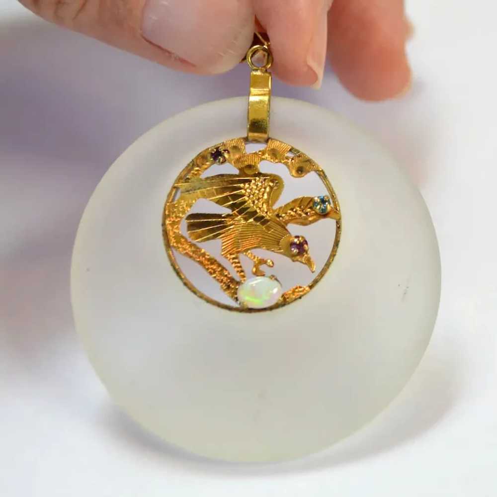 Frosted Glass Gold Filled Bird Pendant - image 2