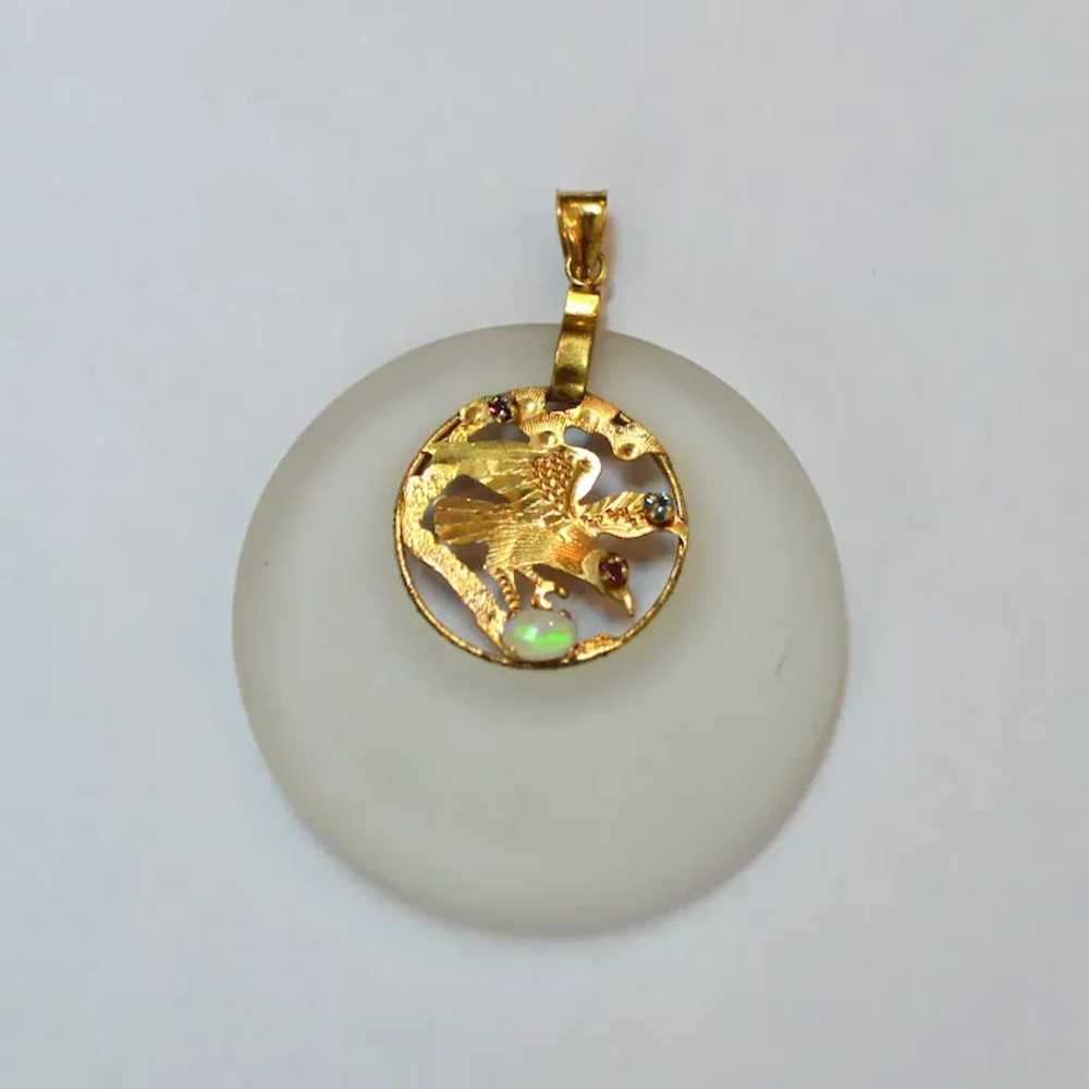 Frosted Glass Gold Filled Bird Pendant - image 3