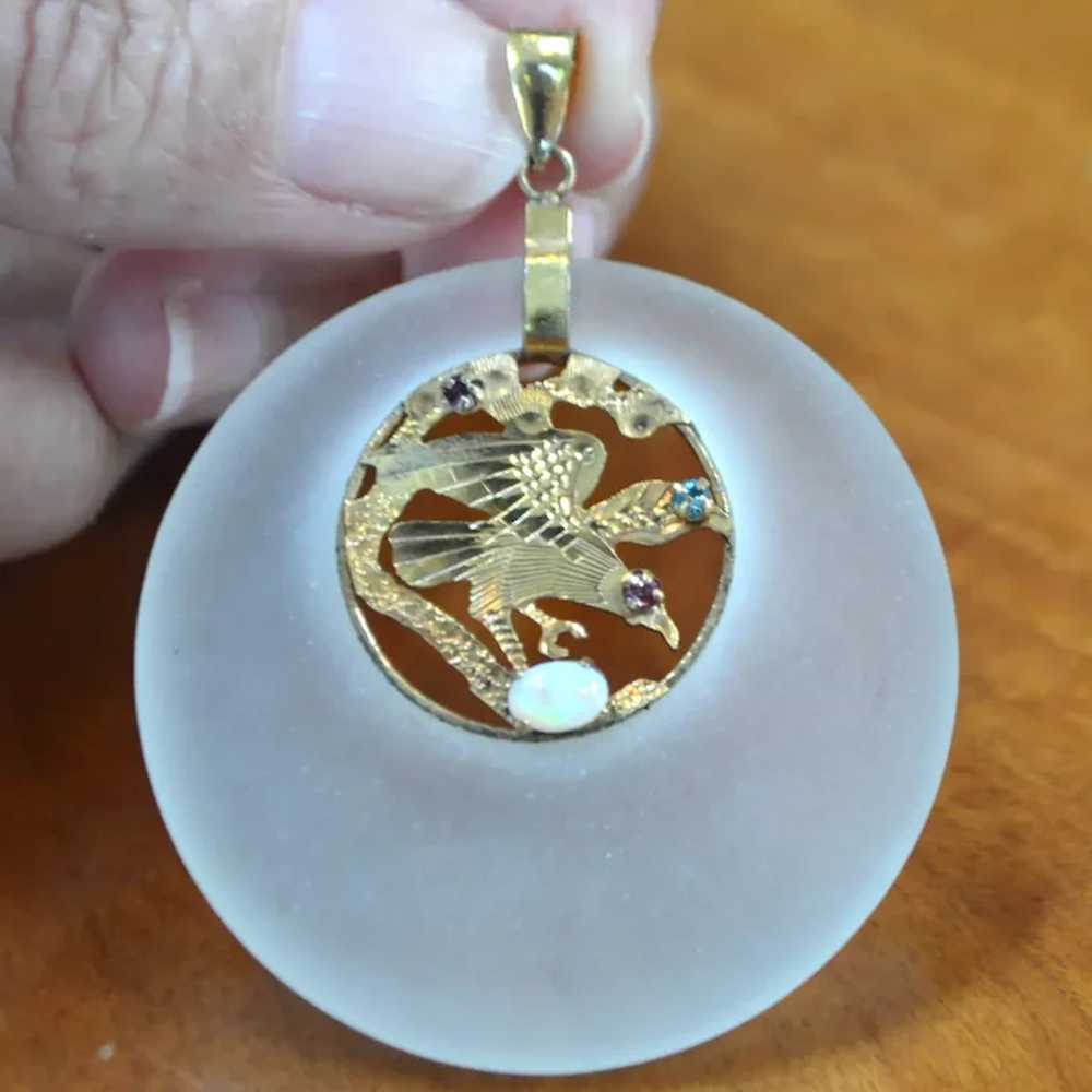 Frosted Glass Gold Filled Bird Pendant - image 4