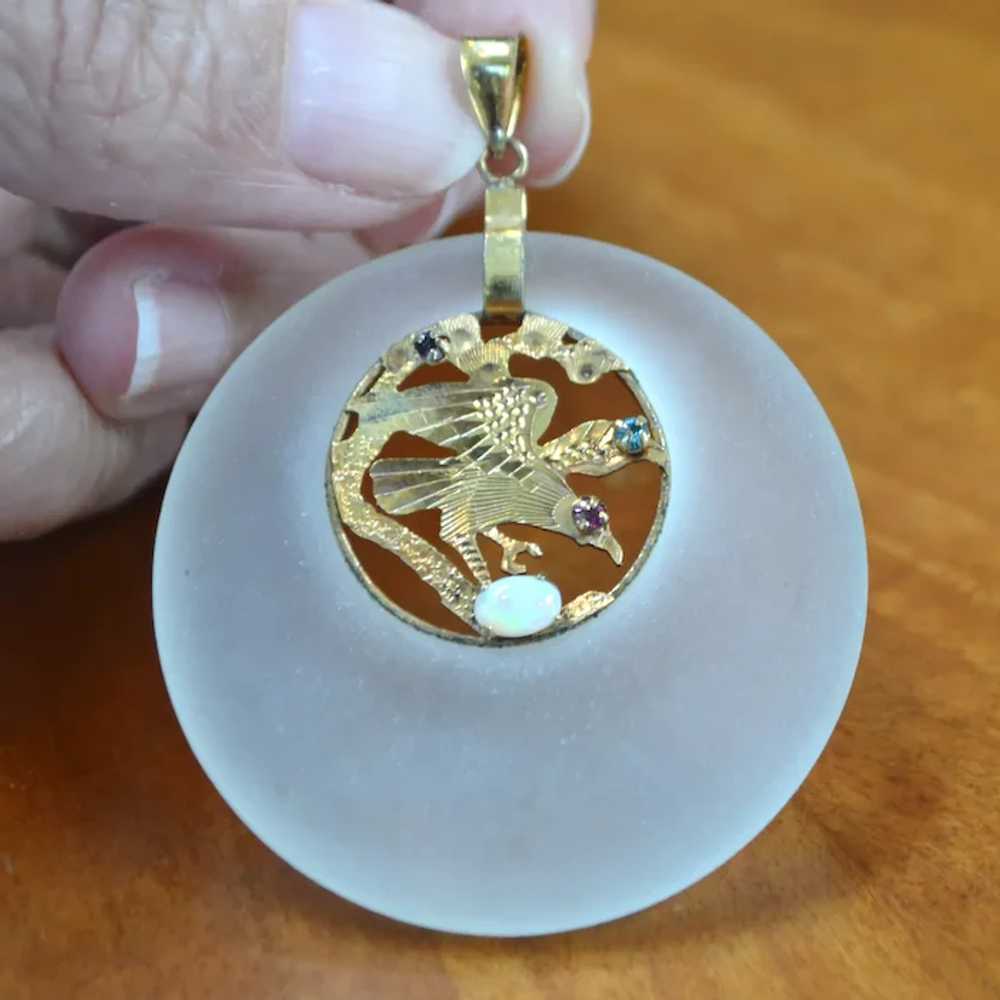 Frosted Glass Gold Filled Bird Pendant - image 5