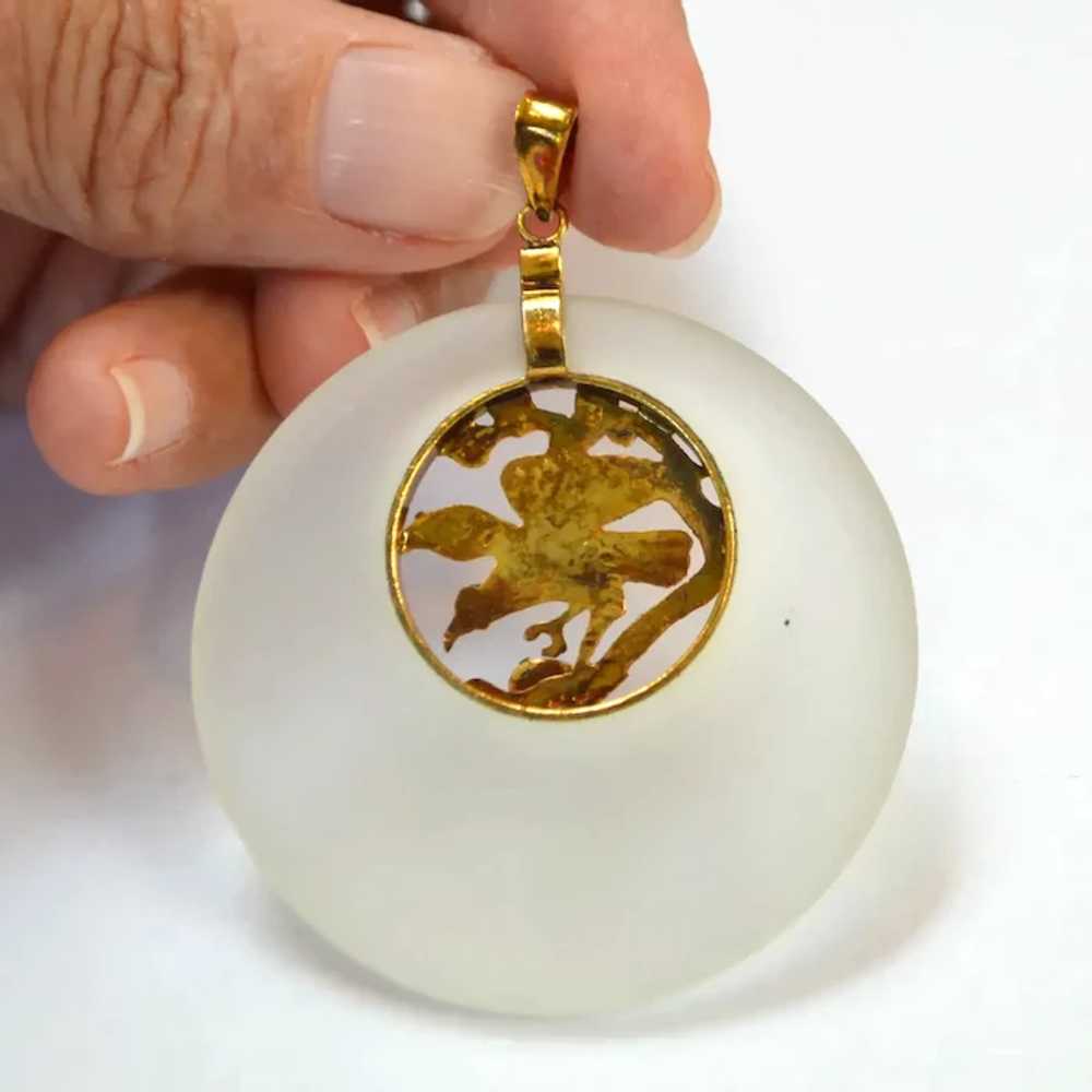 Frosted Glass Gold Filled Bird Pendant - image 6