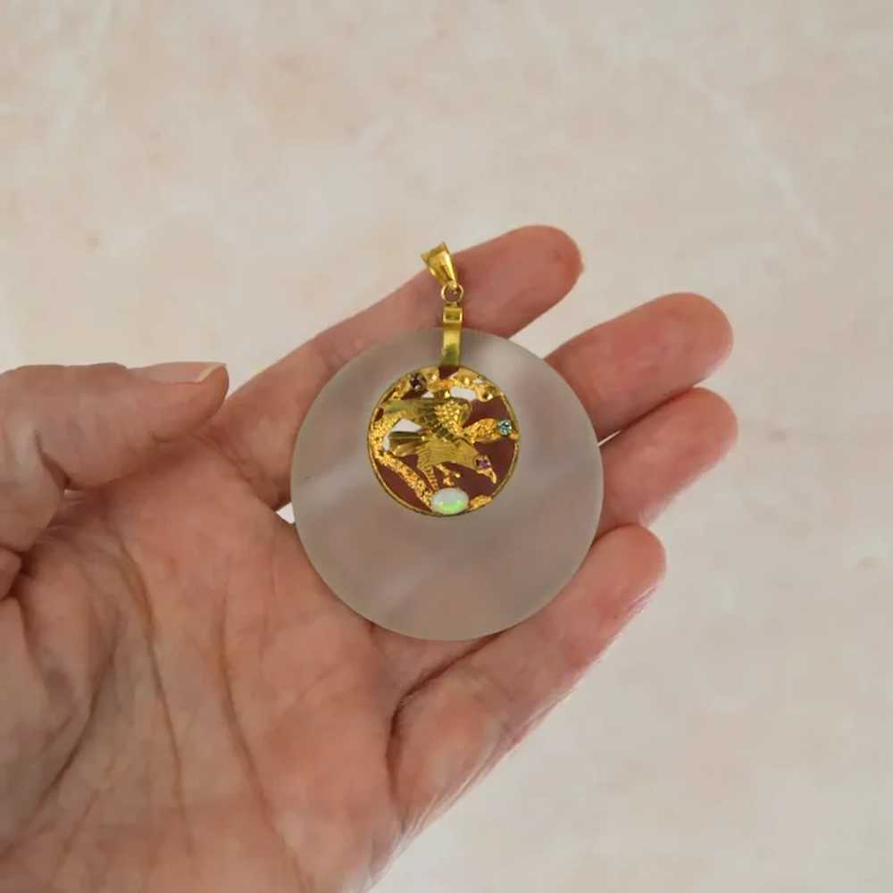 Frosted Glass Gold Filled Bird Pendant - image 8