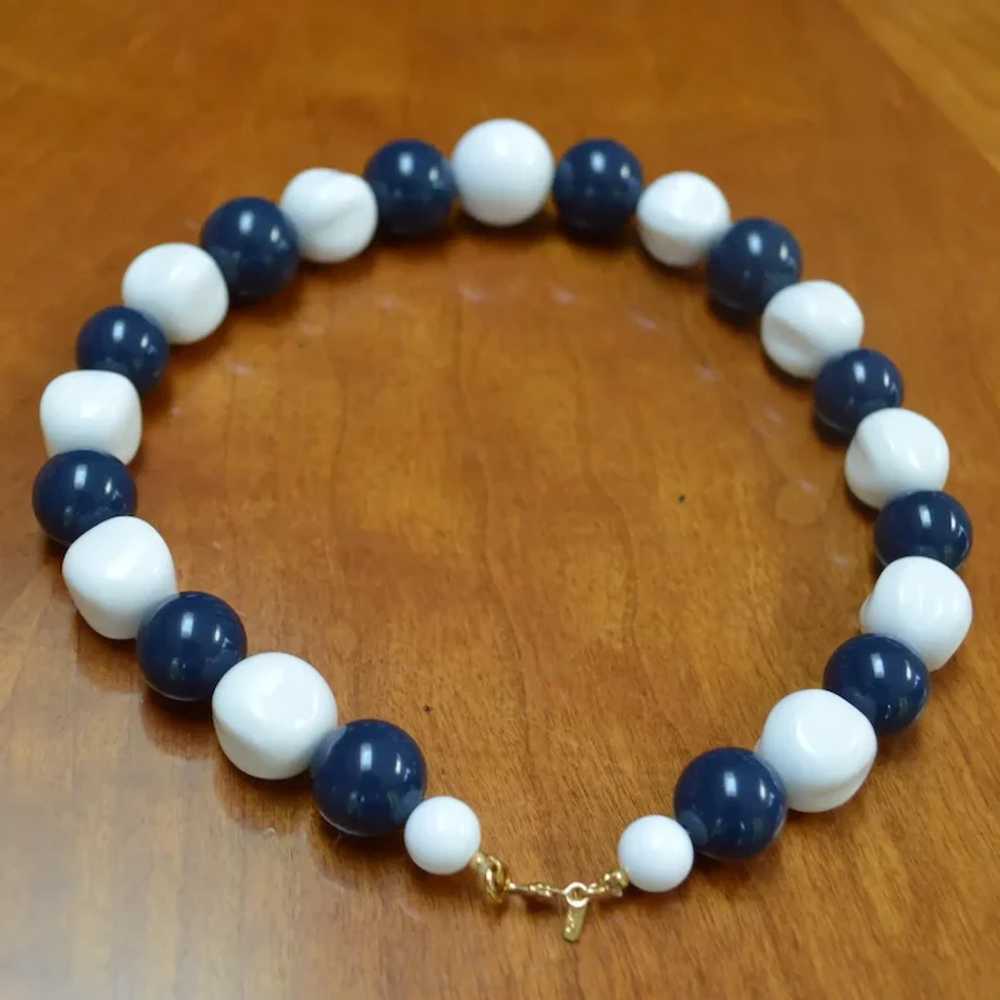 MONET Large Blue and White Bead Necklace - image 2