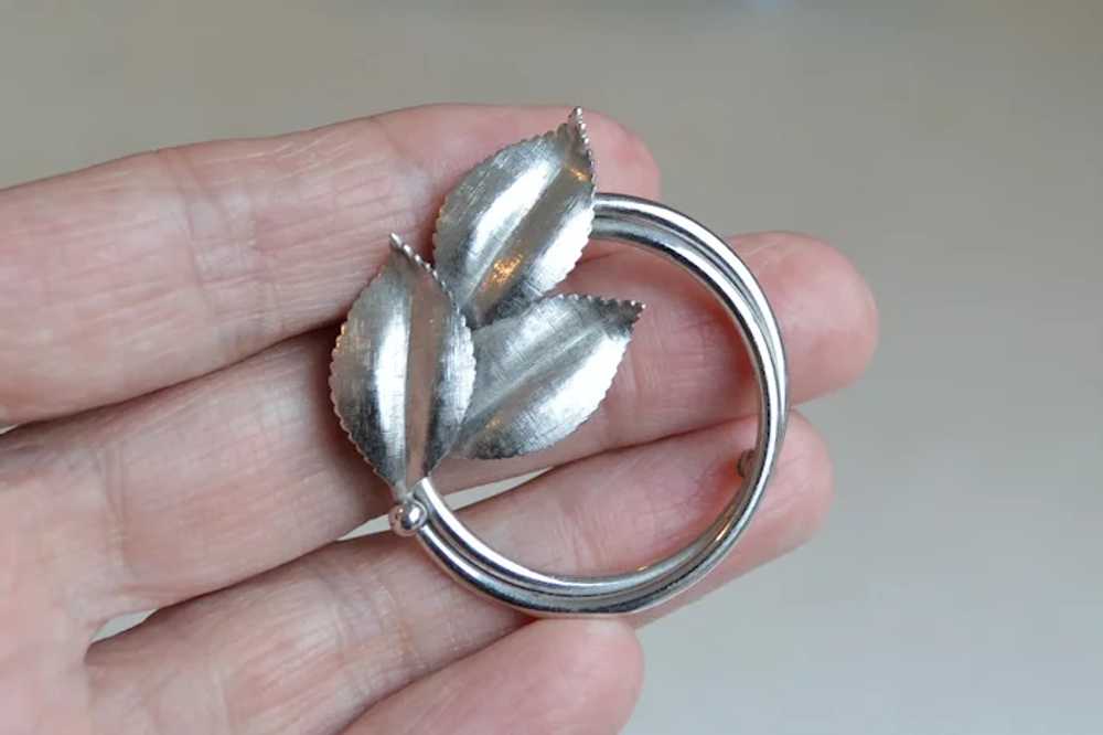 Silver Circle Leaf Brooch Pin - image 3