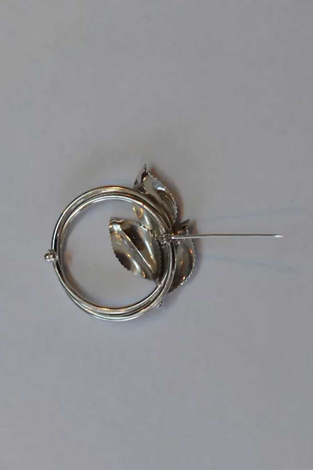 Silver Circle Leaf Brooch Pin - image 4