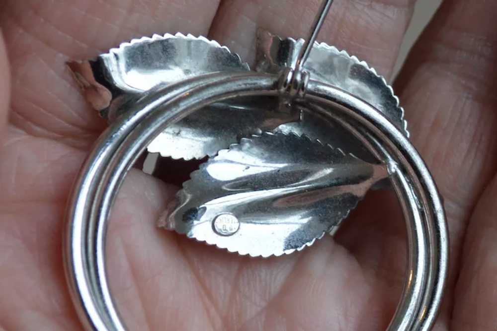 Silver Circle Leaf Brooch Pin - image 5