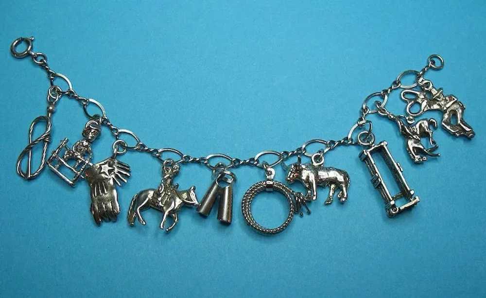 Vintage Sterling Silver Mexican Charm Bracelet, Ethnic Charms, 7