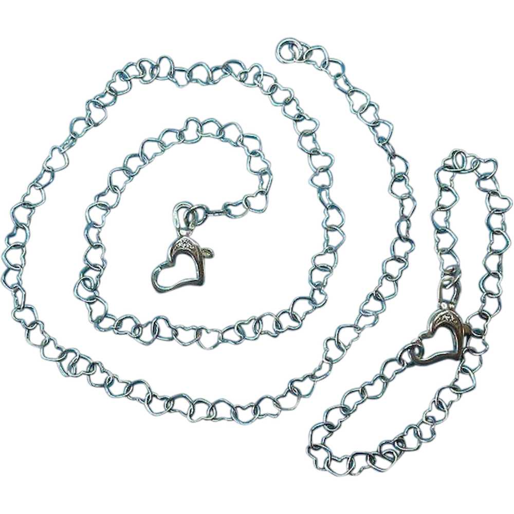 Vintage Sterling Silver Girls Heart Link Necklace… - image 1