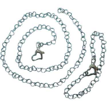 Vintage Sterling Silver Girls Heart Link Necklace… - image 1