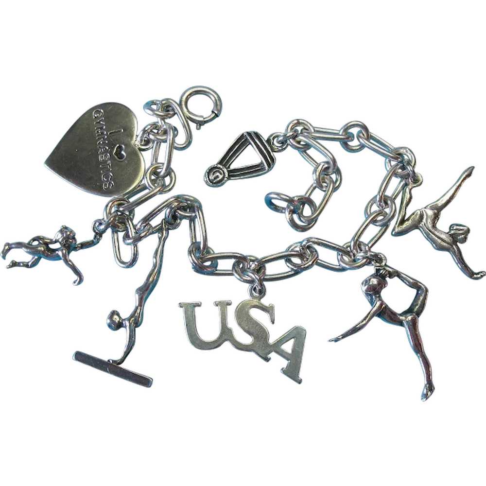 Vintage Sterling Silver USA Gymnastic Theme Charm… - image 1