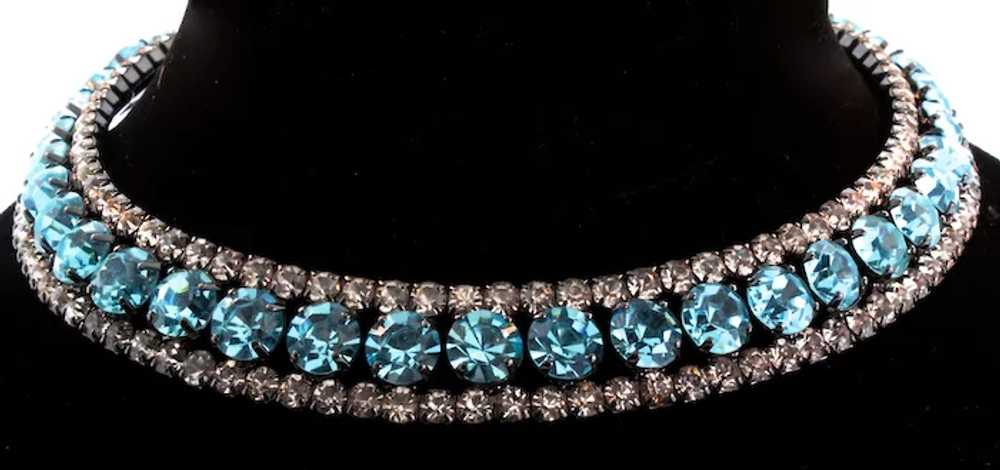 Vintage Triple Row Aqua Crystal Rhinestone Rigid … - image 2