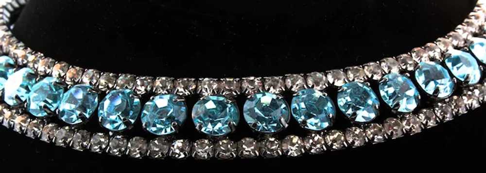 Vintage Triple Row Aqua Crystal Rhinestone Rigid … - image 3