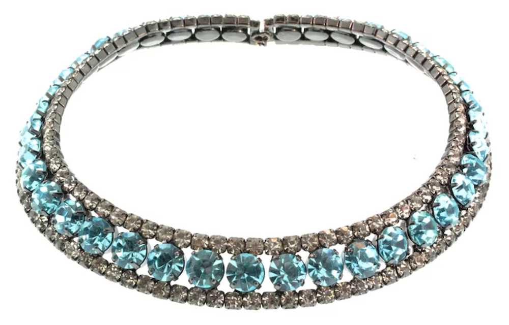 Vintage Triple Row Aqua Crystal Rhinestone Rigid … - image 4