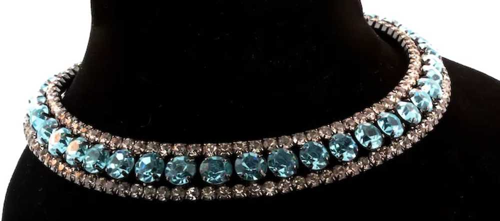 Vintage Triple Row Aqua Crystal Rhinestone Rigid … - image 5