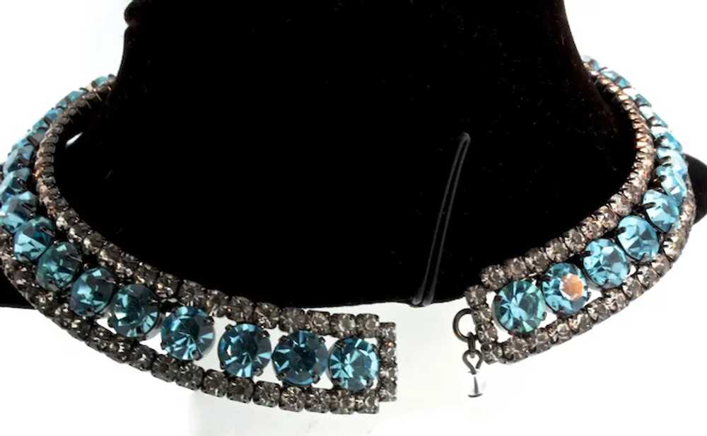 Vintage Triple Row Aqua Crystal Rhinestone Rigid … - image 6