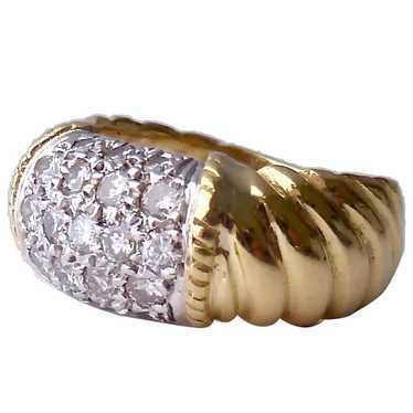 14K Gold Ring 5 Row Diamonds Ribbed Band .45 Ct E… - image 1
