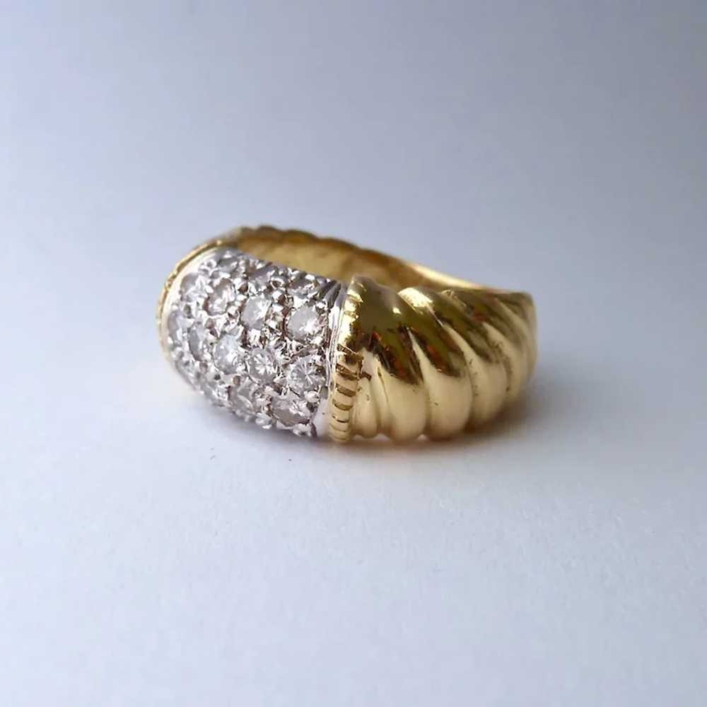 14K Gold Ring 5 Row Diamonds Ribbed Band .45 Ct E… - image 2