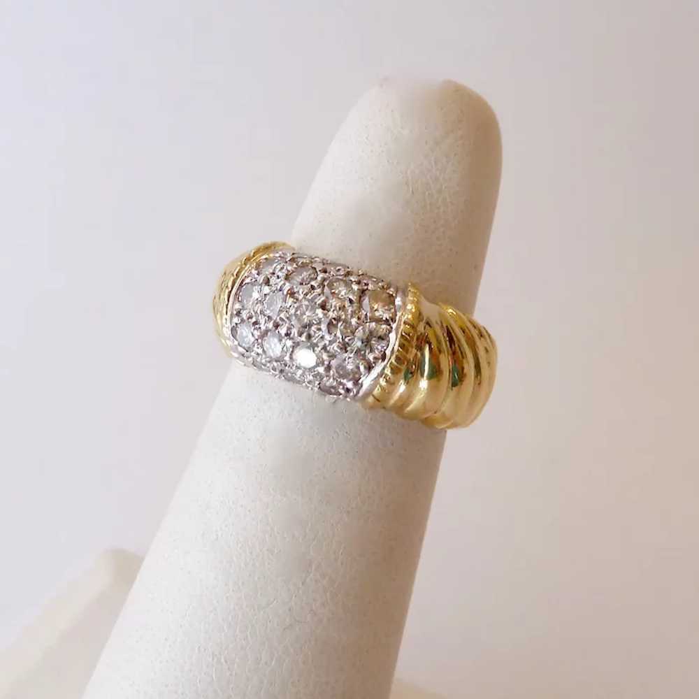 14K Gold Ring 5 Row Diamonds Ribbed Band .45 Ct E… - image 4
