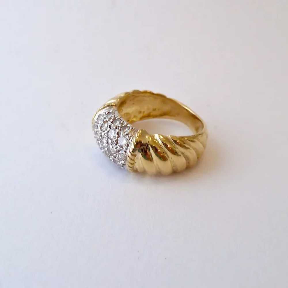 14K Gold Ring 5 Row Diamonds Ribbed Band .45 Ct E… - image 5