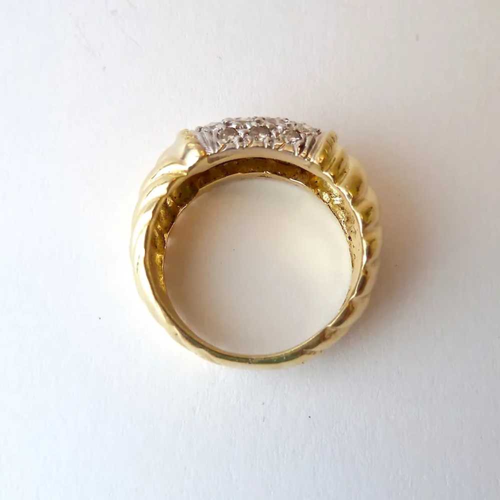 14K Gold Ring 5 Row Diamonds Ribbed Band .45 Ct E… - image 8