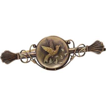 Victorian 14K Gold Swallow Bird Bar Pin, Antique A