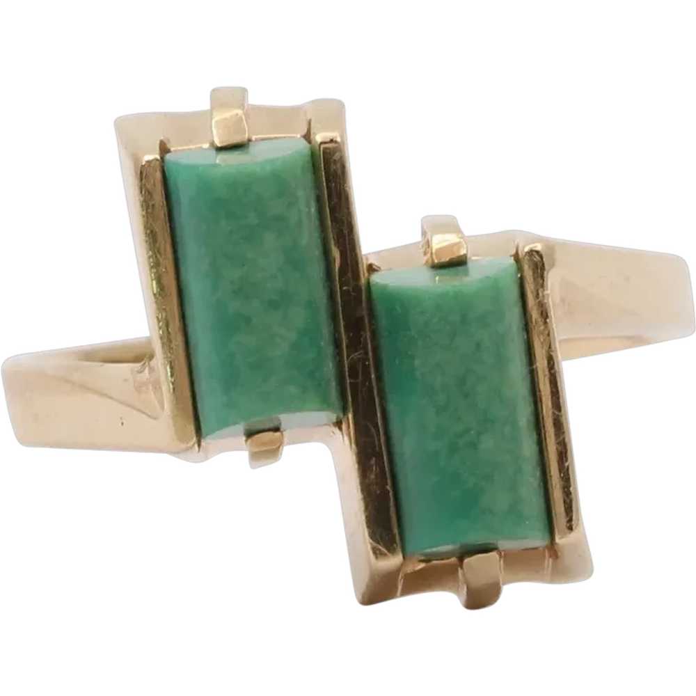 Vintage 14K Gold and Turquoise Geometric Bypass R… - image 1