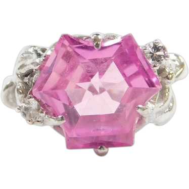 10k White Gold Fantasy Cut Pink Sapphire and Whit… - image 1