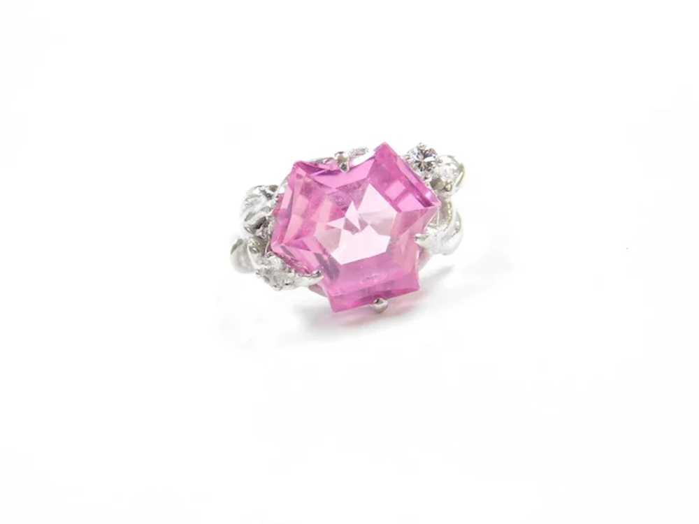 10k White Gold Fantasy Cut Pink Sapphire and Whit… - image 2