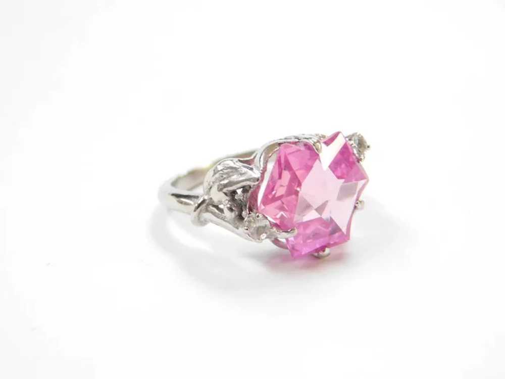 10k White Gold Fantasy Cut Pink Sapphire and Whit… - image 3