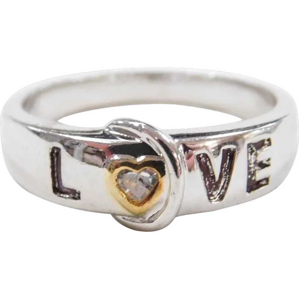 Sterling Silver Faux Diamond LOVE Heart Ring - image 1