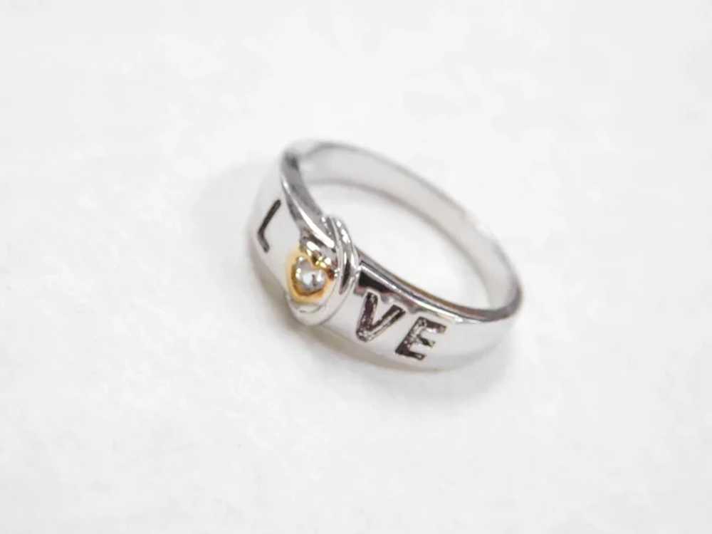Sterling Silver Faux Diamond LOVE Heart Ring - image 3