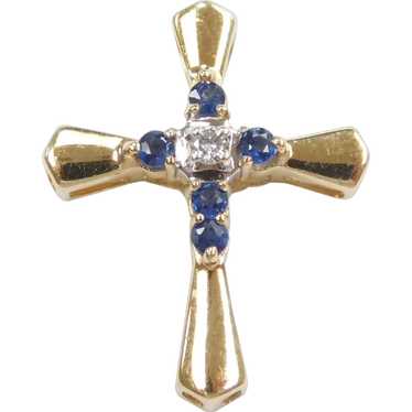 Natural Sapphire and Diamond .29 ctw Cross Pendan… - image 1