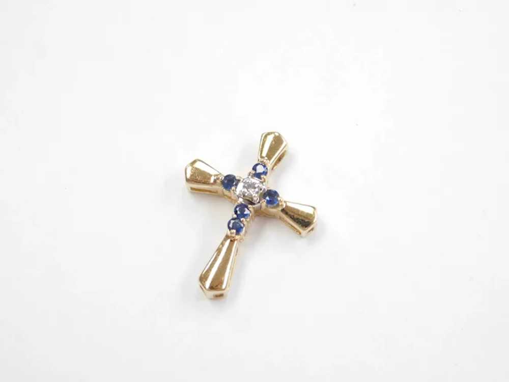 Natural Sapphire and Diamond .29 ctw Cross Pendan… - image 2