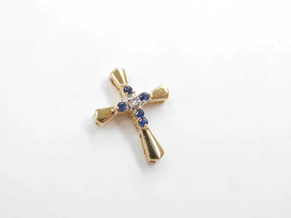 Natural Sapphire and Diamond .29 ctw Cross Pendan… - image 3