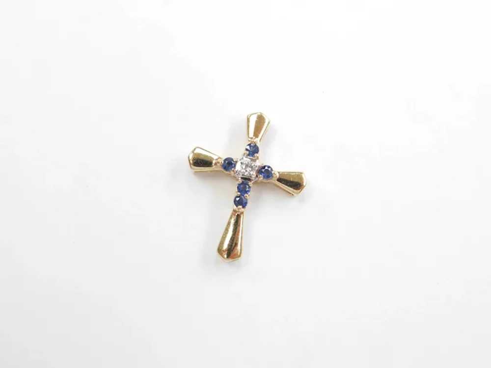 Natural Sapphire and Diamond .29 ctw Cross Pendan… - image 4