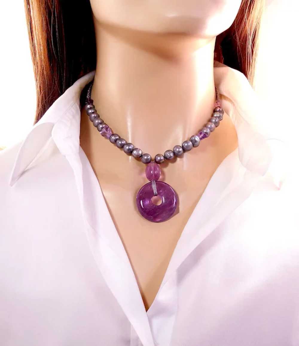 Chic Fluorite Disc on Necklace of Cultured Freshw… - image 5