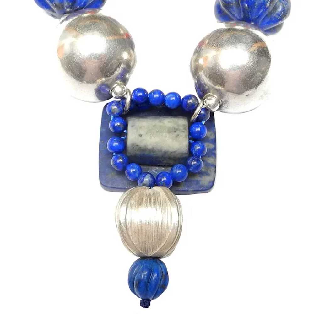 Elephant in Lapis with Coral and Handmade Silver … - image 3