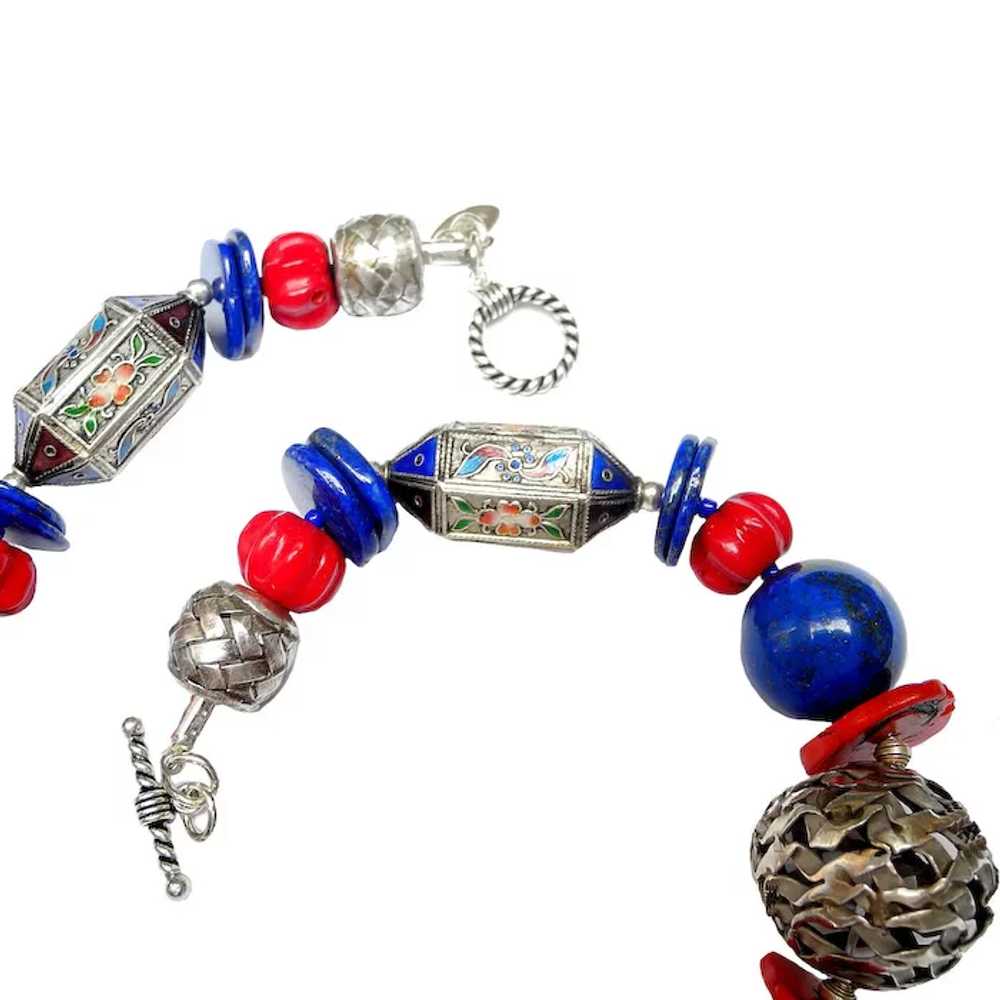 Elephant in Lapis with Coral and Handmade Silver … - image 7
