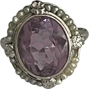 10k Amethyst and Pearl Ring - image 1