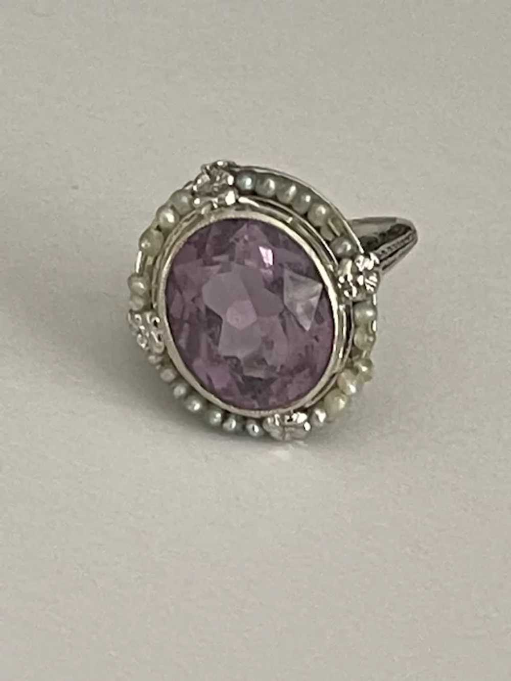 10k Amethyst and Pearl Ring - image 5