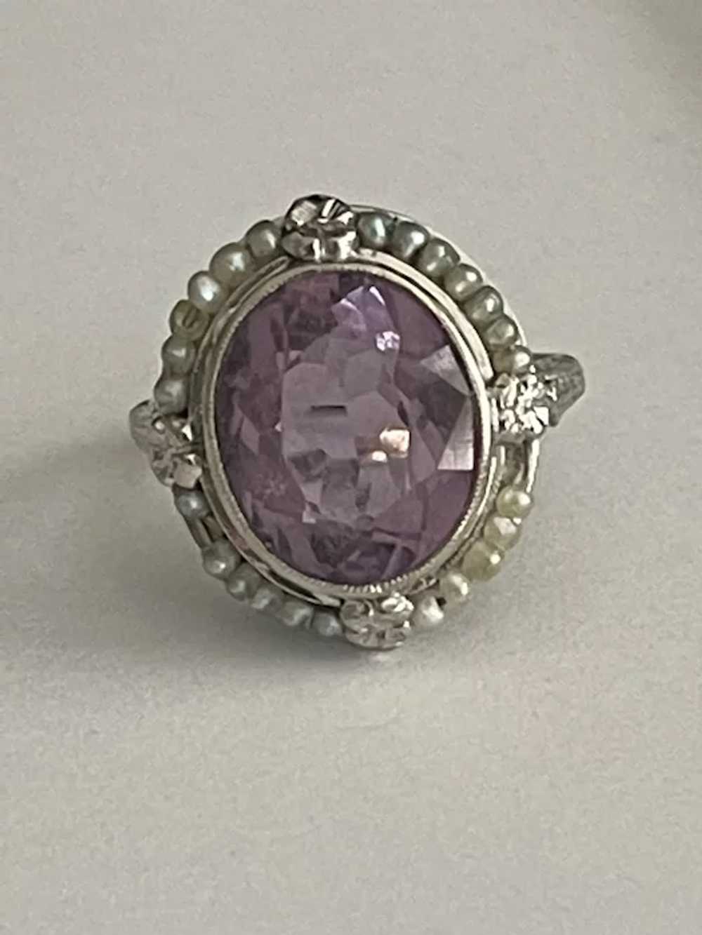 10k Amethyst and Pearl Ring - image 6