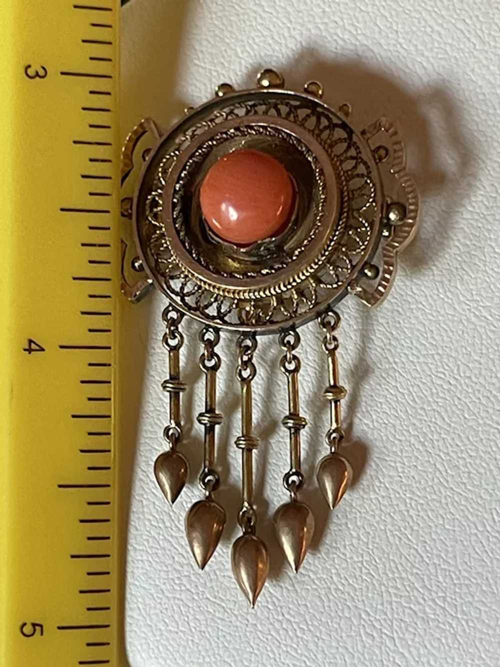 Antique 10k Coral Button  Dangle Brooch - image 6