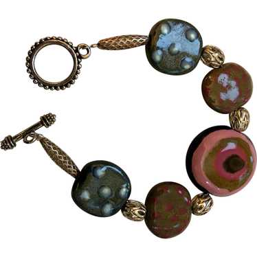 Artisan Bracelet: Kazuri: 5 pottery discs: silver… - image 1