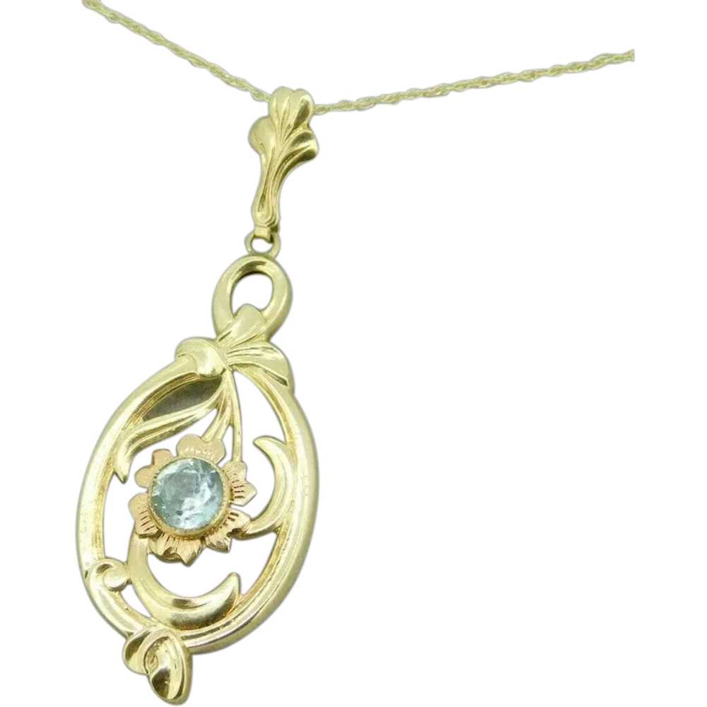 Retro 10K Yellow Gold Lavaliere Pendant with Rose… - image 1