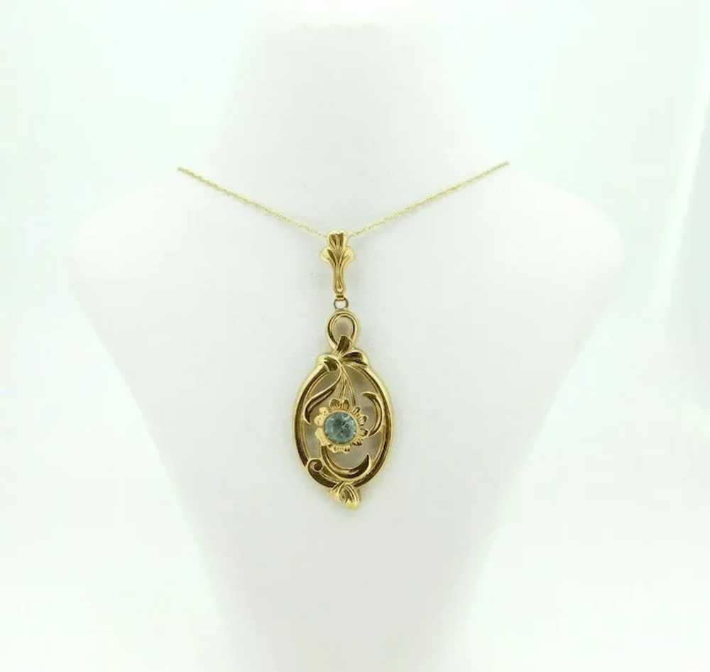 Retro 10K Yellow Gold Lavaliere Pendant with Rose… - image 2