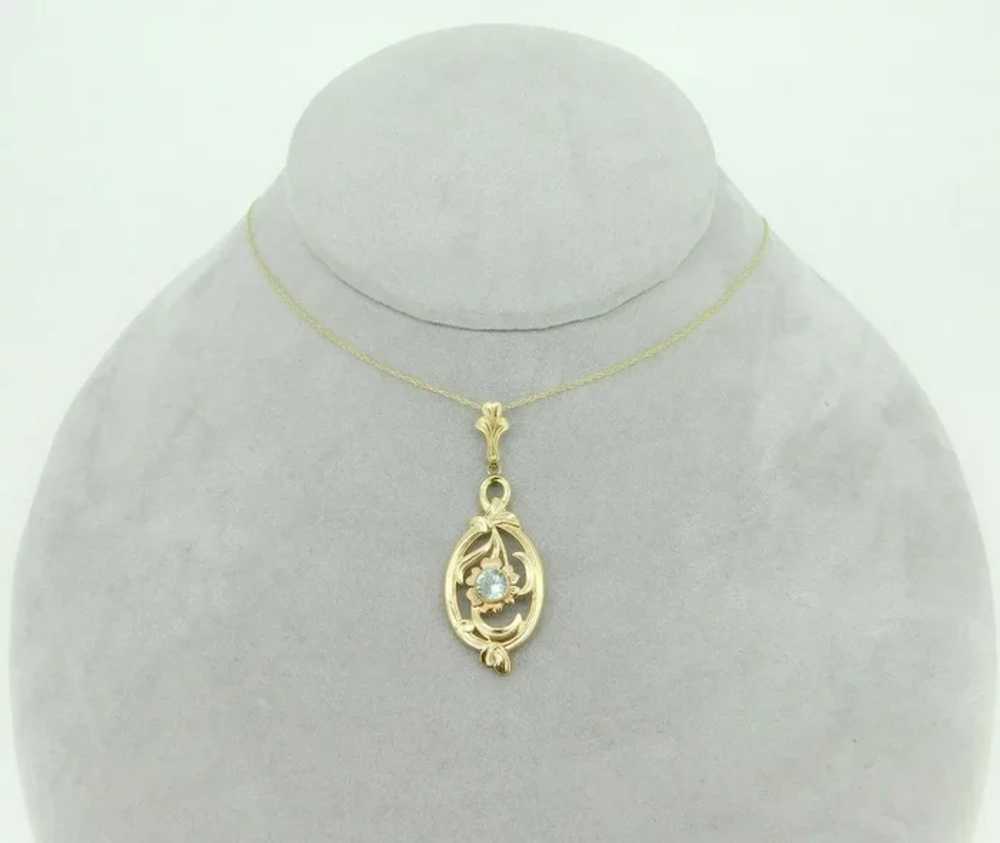 Retro 10K Yellow Gold Lavaliere Pendant with Rose… - image 3